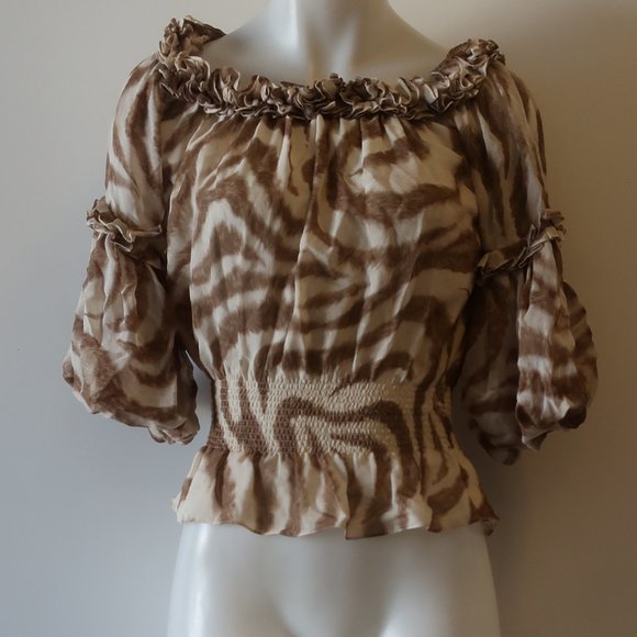 CHRISTINA MAKOWSKY RUFFLE OFF SHOULDER TOP M * - Picture 3 of 9